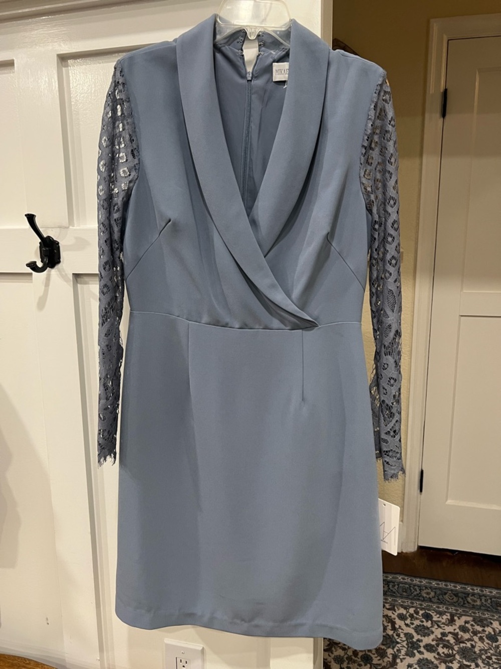 Mikael Aghal Lace Sleeve Light Blue Dress Top